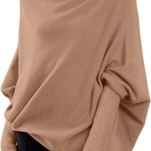 Womens Batwing Oversized Sweaters Assymetrical Off The Shoulder Boat Neck Wrap T